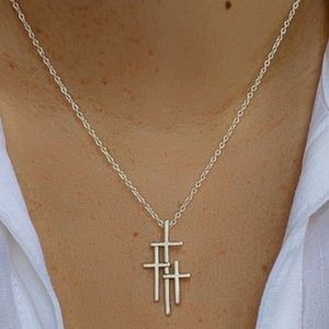 Three Crosses on Calvary Necklace, Faith Religious Christian Jewelry, Cross Neck